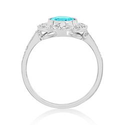 1.17ct Oval Cut Aquamarine and Diamond Cluster Engagement Ring in 18ct White Gold