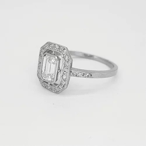 Emerald Cut Diamond Cluster Ring in 18ct White Gold, 1.00 carat total