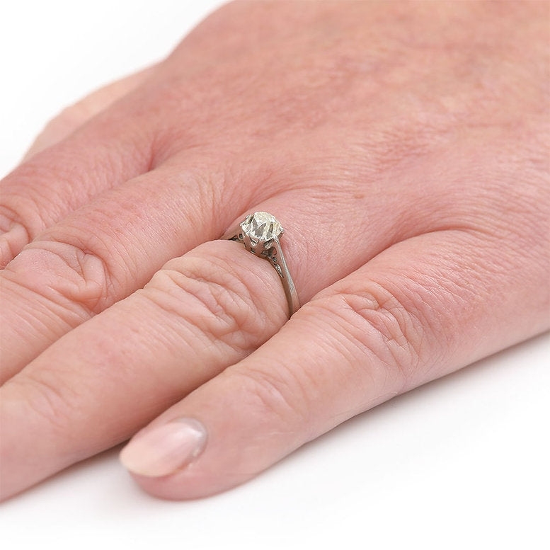 Antique Edwardian Single Stone 0.95ct Old Cut Diamond Engagement Ring