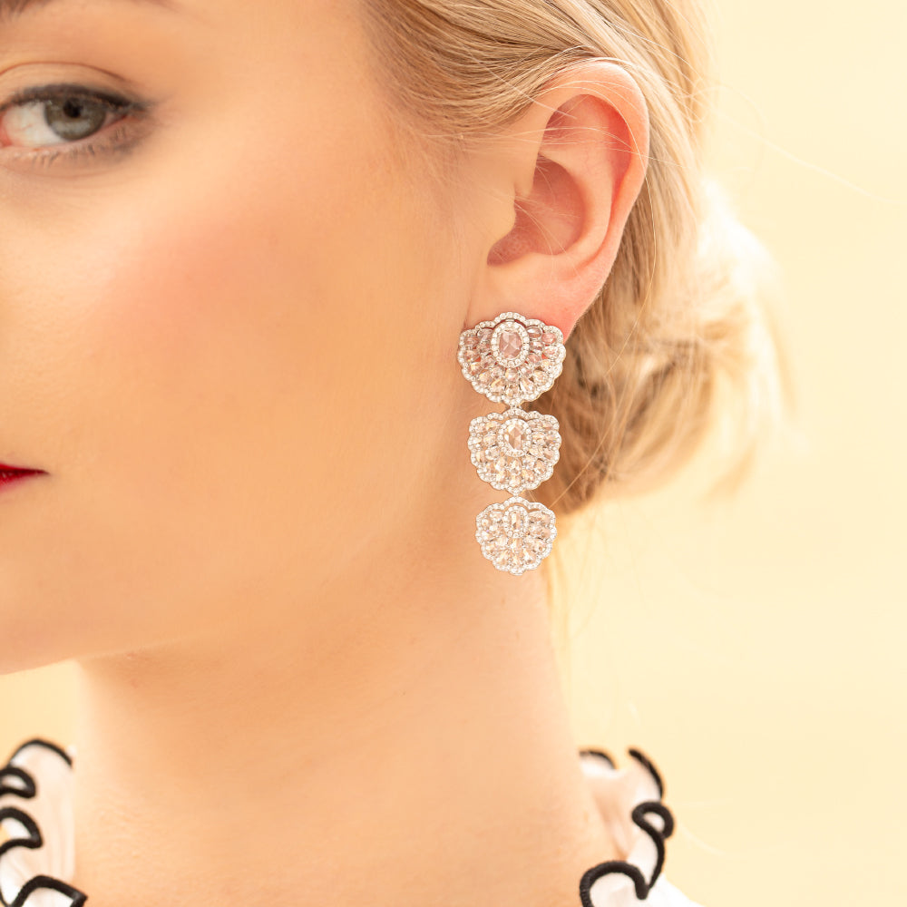 Rose Cut Diamond Orchid Drop Earrings, 8.51 carat total