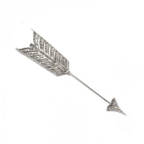Antique Edwardian Diamond and Platinum Arrow Jabot Pin Brooch, 4.40cts