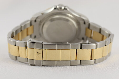 Rolex Yacht Master Midsize 35mm Steel and Gold Automatic, silver dial, gold bezel, date indicator, luminescent hands and hour markers, screw-down crown, sapphire crystal, steel and gold Oyster bracelet strap with steel and gold fold-over clasp