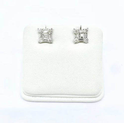 0.84ct Brilliant and Baguette Diamond Square Shaped Stud Earrings in 18ct White Gold