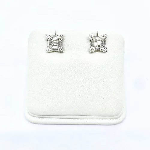 0.84ct Brilliant and Baguette Diamond Square Shaped Stud Earrings in 18ct White Gold