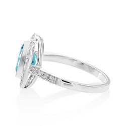 1.17ct Aquamarine and Diamond Oval Cluster Engagement Ring in 18ct White Gold