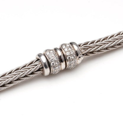 Vintage La Pepita 18ct White Gold Woven Wheat Necklace with Diamond Set Clasp, 1.08 carat total, Made in Italy, Circa 1990s