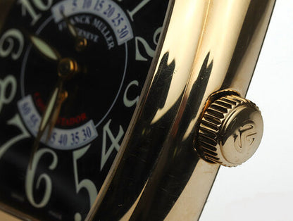 Franck Muller Conquistador 35mm 18ct Rose Gold Automatic Watch; Ref. 8005 DS R, black dial, Arabic numerals, sapphire crystal, two retrograde second indicators, Franck Muller black crocodile strap with 18ct pin buckle, with Franck Muller box.