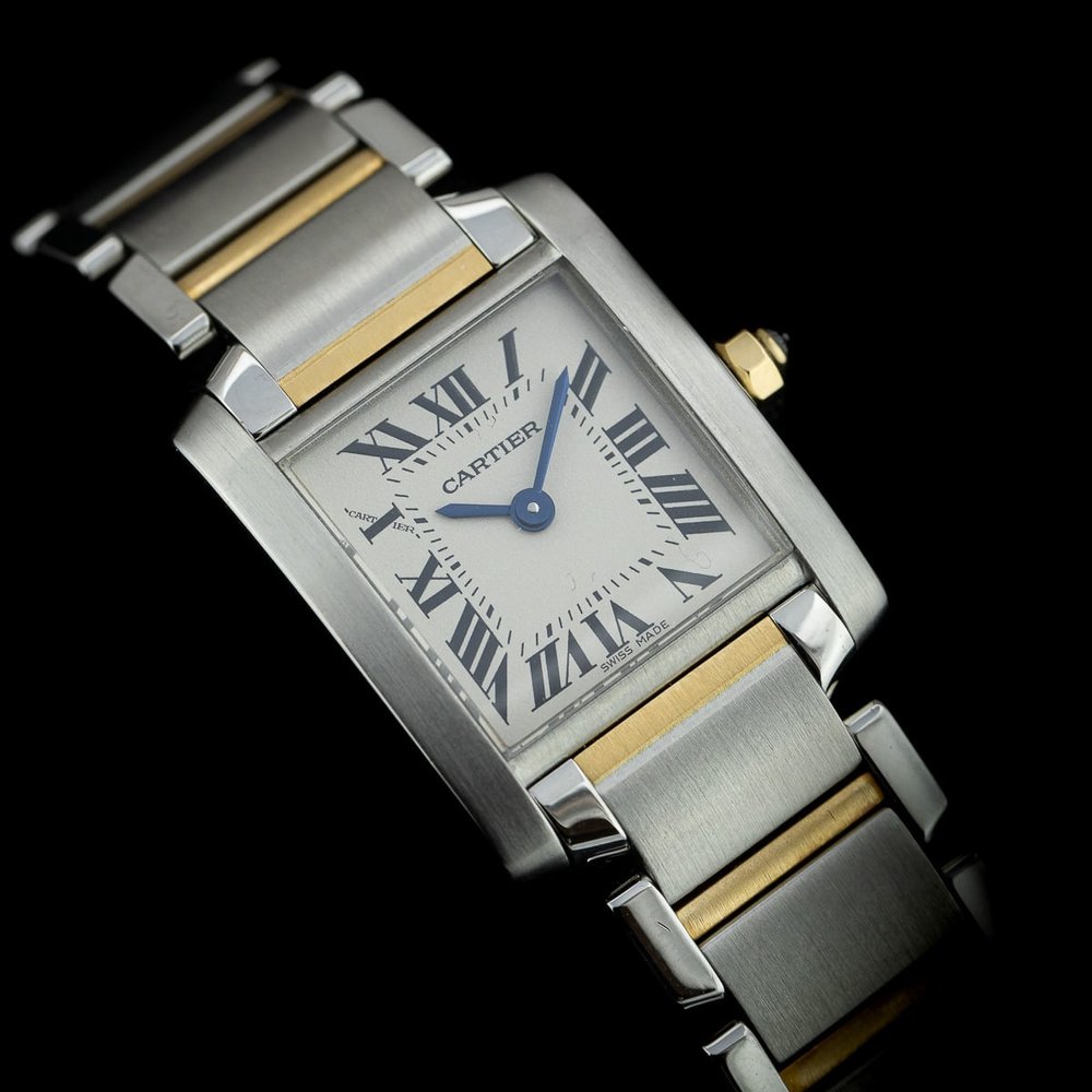 Vintage Ladies Cartier Tank Francaise 2384 Steel and Gold Quartz Watch with Box and Papers and Cartier Warranty, Circa 1999