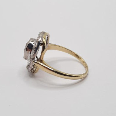 Antique 1ct Cushion Cut Diamond Cluster Engagement Ring