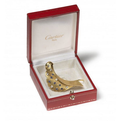 Cartier Vintage Sapphire Diamond and Gold Brooch, Circa 1960