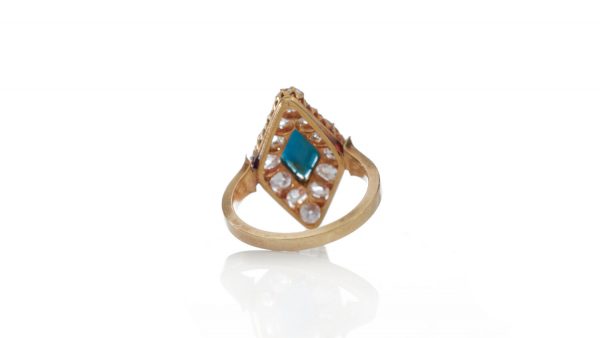 Antique Victorian Turquoise and Diamond Cluster Ring, Circa 1870s