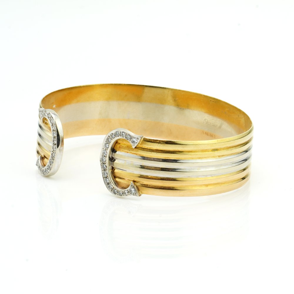 Cartier Diamond Set 18ct Gold Trinity Bangle Bracelet