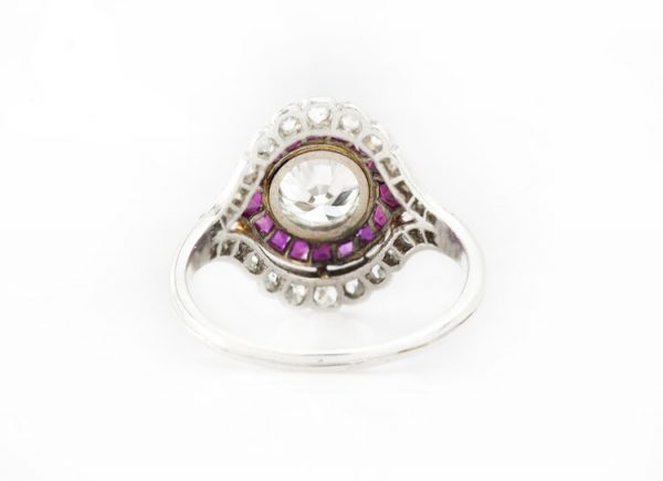 Vintage 3ct Diamond and Ruby Cluster Ring in Platinum