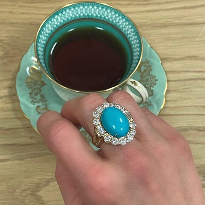Vintage Turquoise and Diamond Cocktail Dress Ring