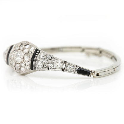Art Deco 2ct Old Mine Cut Diamond and Onyx Bracelet