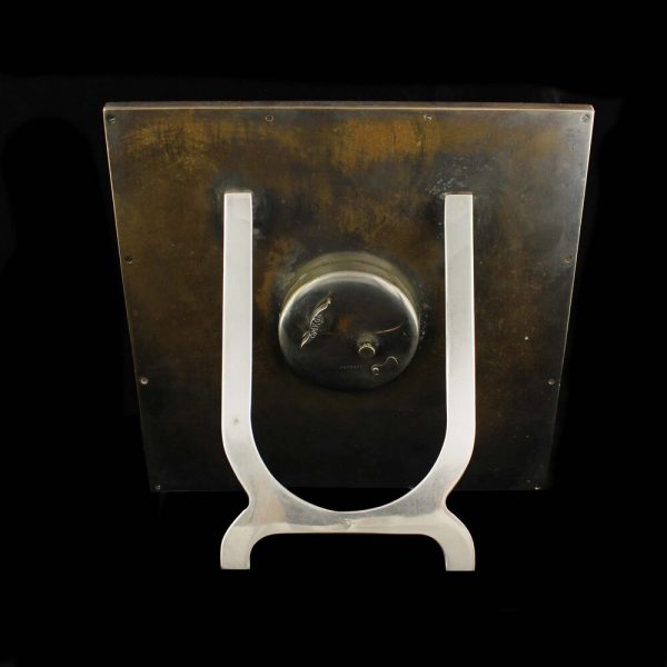 Art Deco Style Vintage Omega Table Desk Clock; black square dial with golden Roman numeral markers and hands, 8-day movement
