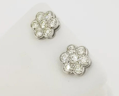 Diamond Daisy Flower Cluster Earrings, 2.25 carat total, 18ct white gold
