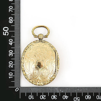 Antique Victorian Large Oval Gold Engraved Double Sided Locket