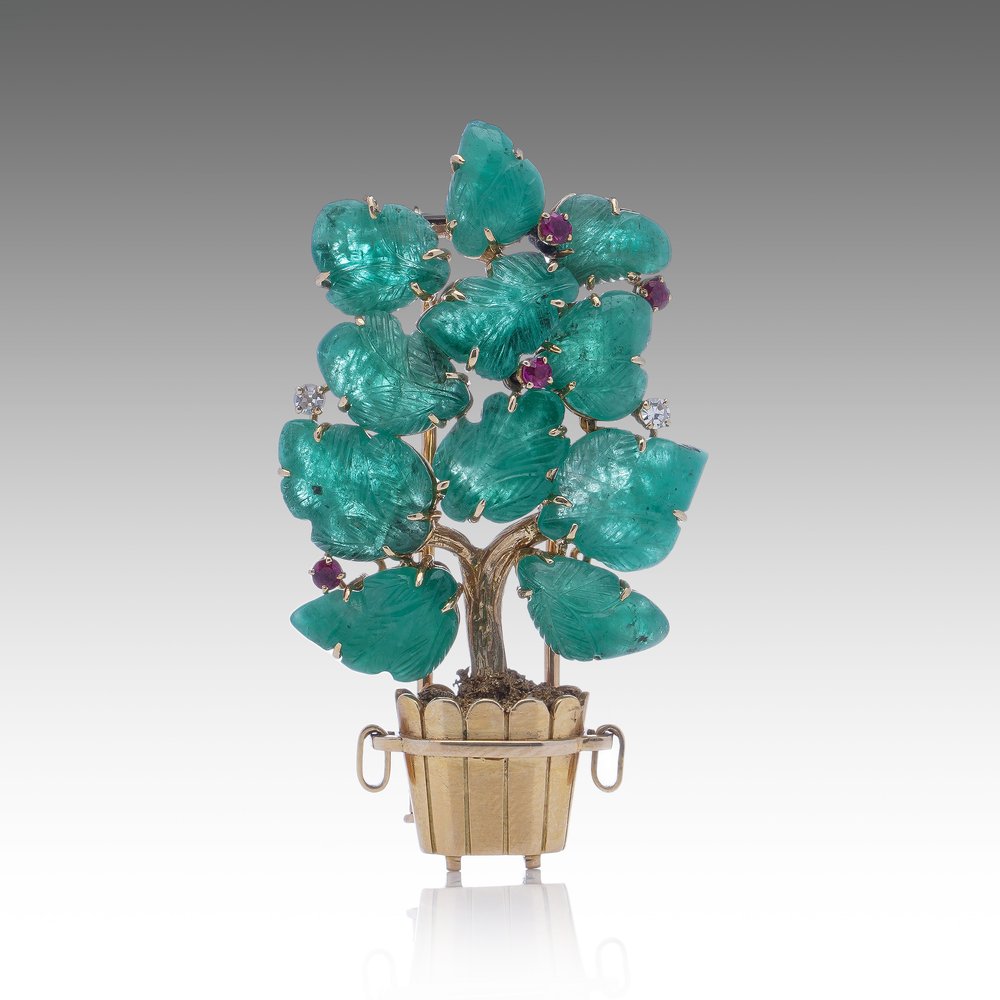 Lacloche Carved Emerald Brooch by Jean Thierry Bondt