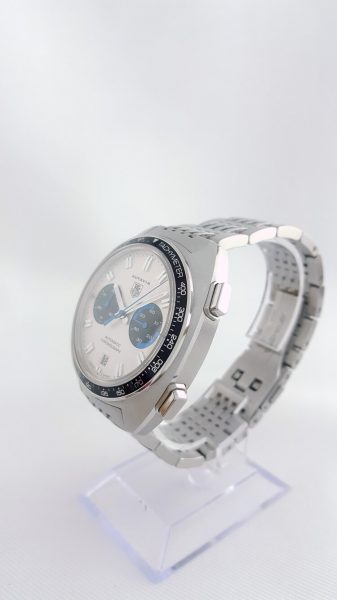 Tag Heuer Autavia Re Edition 42mm Stainless Steel Automatic Chronograph with White Dial; model number CY2110, on a stainless steel bracelet, Circa 2000s. Comes with TAG Heuer box
