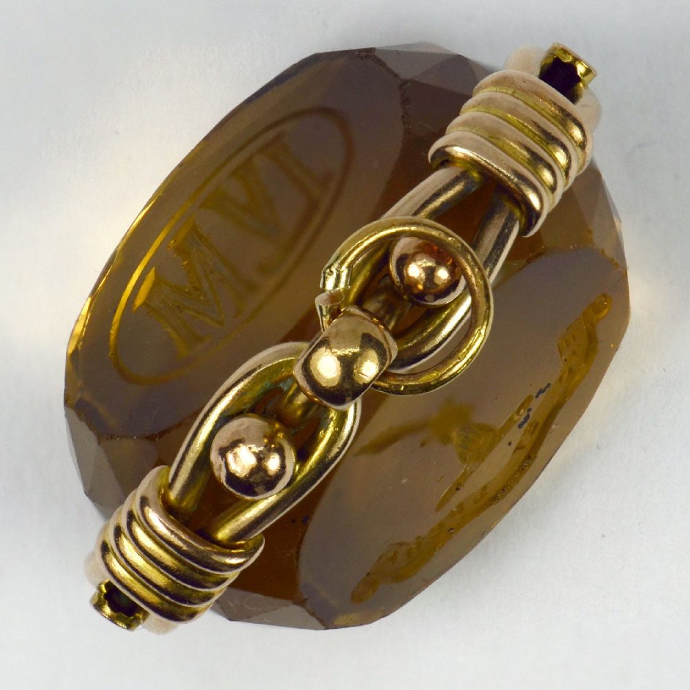 Engraved Citrine and Yellow Gold Spinning Fob Charm Pendant