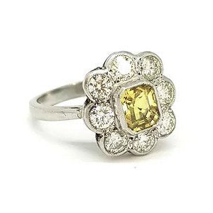 1.25ct Yellow Sapphire and Diamond Floral Cluster Ring