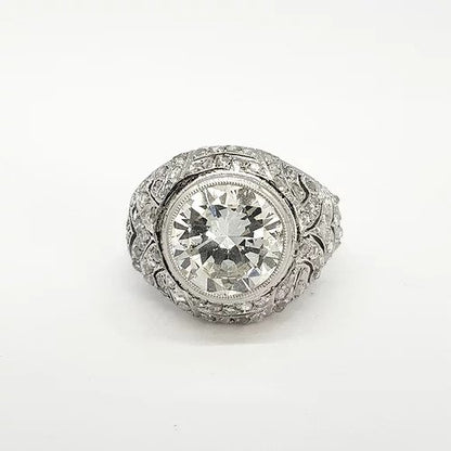 Art Deco French Diamond Cluster Bombe Ring, 3.78 carats