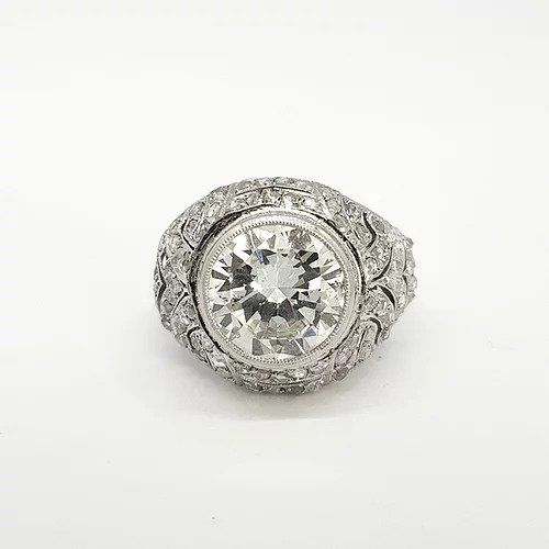 Art Deco French Diamond Cluster Bombe Ring, 3.78 carats