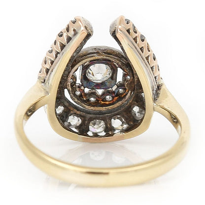 Edwardian Antique 18ct Yellow Gold Old Cut Diamond Horseshoe Ring 0.80 carats