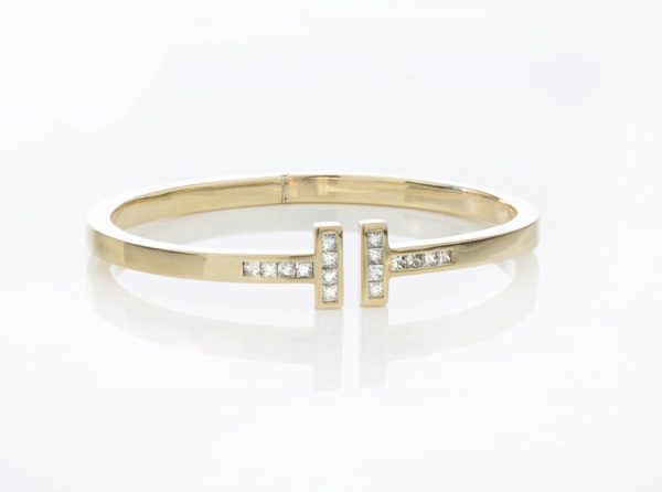 Tiffany and Co 18ct Gold Bangle with 1.60cts Princess Cut Diamonds