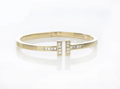 Tiffany and Co 18ct Gold Bangle with 1.60cts Princess Cut Diamonds