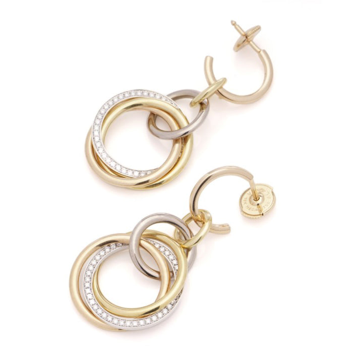 Vintage Cartier Tri Colour Gold and Diamond Hoop Drop Earrings