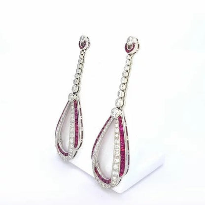 Ruby, Diamond and Platinum Drop Earrings