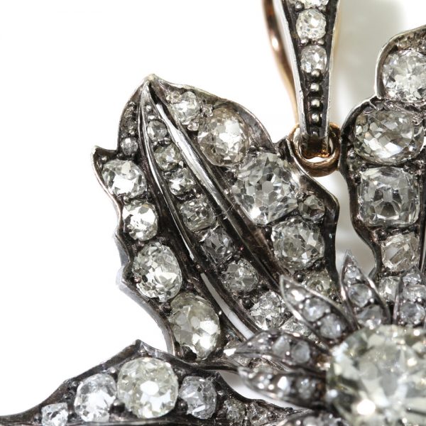 Antique Victorian Old Cut Diamond Flower Pendant, 9 carat total, Circa 1840s