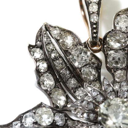 Antique Victorian Old Cut Diamond Flower Pendant, 9 carat total, Circa 1840s