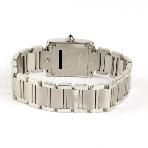 Cartier Tank Française Ladies 2384 Small Size Stainless Steel 20mm Quartz Watch, on a Cartier stainless steel bracelet with a hidden double deployant clasp.