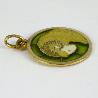 French Plique a Jour Enamel and 18ct Gold Zodiac Aries Charm Pendant