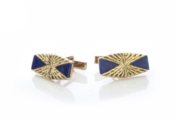 Kutchinsky Vintage Lapis Lazuli and 18ct Yellow Gold Cufflinks, in original box, Circa 1970s