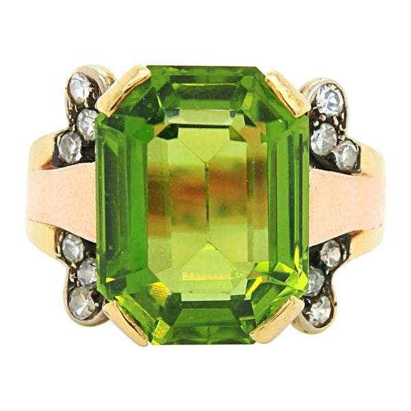 Vintage Peridot and Diamond Cocktail Dress Ring
