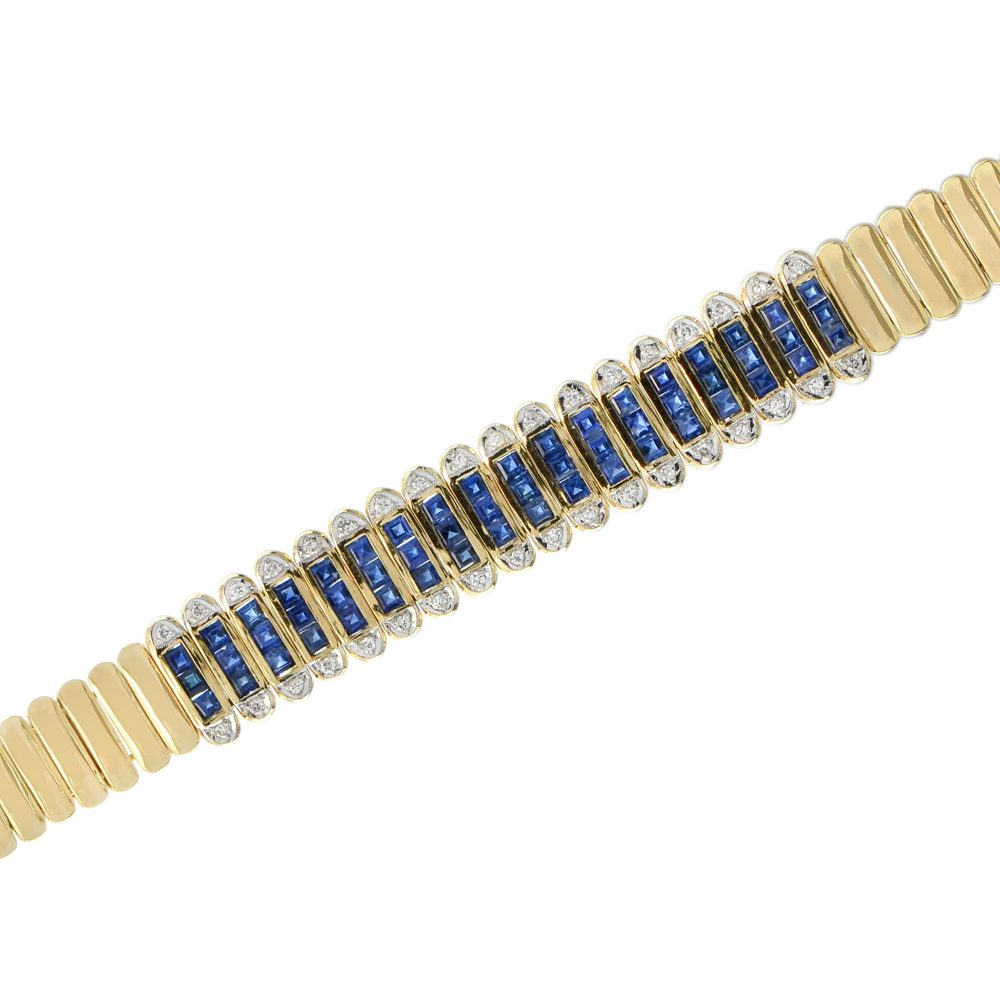 4.09ct French Cut Sapphire and Diamond Bracelet in 18ct Yellow Gold