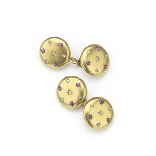 Antique Edwardian ruby and diamond set gold cufflinks