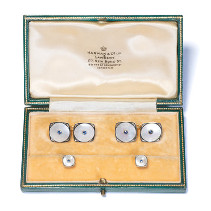 Edwardian Antique Mother of Pearl Cufflinks Dress Set