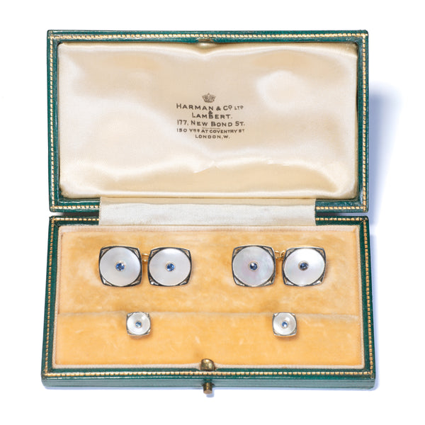 Edwardian Antique Mother of Pearl Cufflinks Dress Set