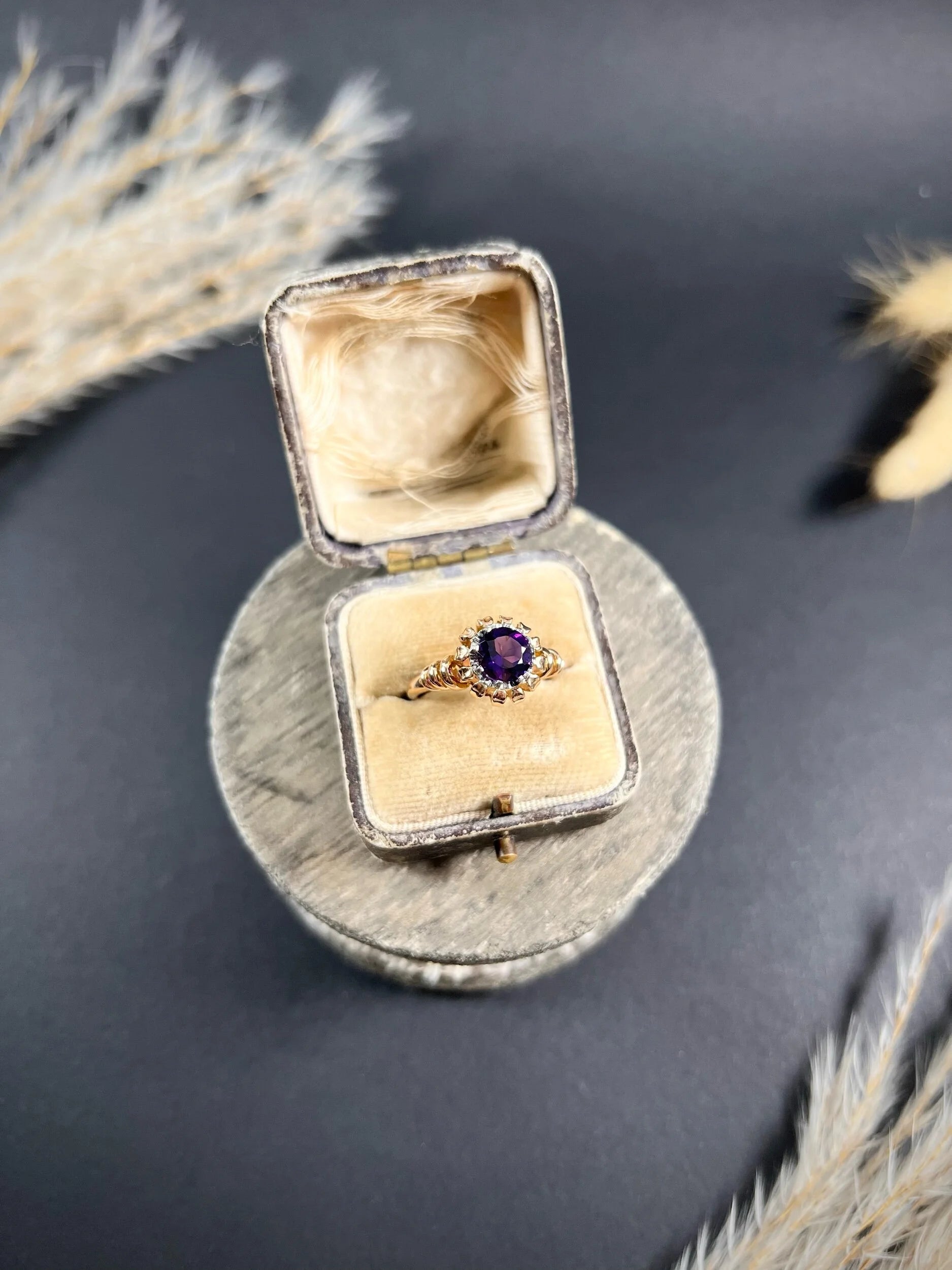Vintage French 18 Carat Yellow and White Gold Amethyst Ring, Circa 1940