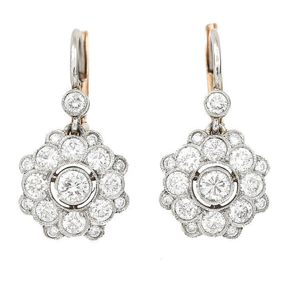 Vintage 1.20ct Diamond Floral Cluster Drop Earrings