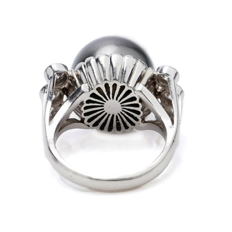 Tahitian Pearl and Diamond Cocktail Ring in 18ct White Gold