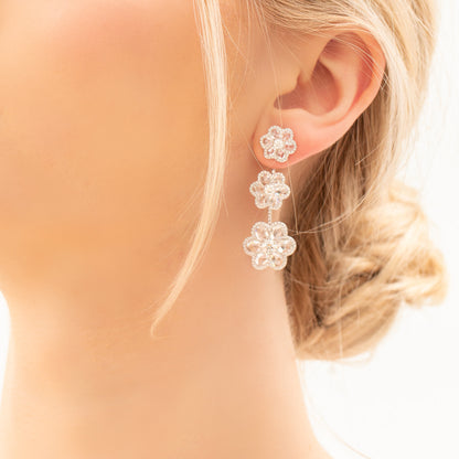 Rose Cut Diamond Floral Drop Earrings, 10.11 carats