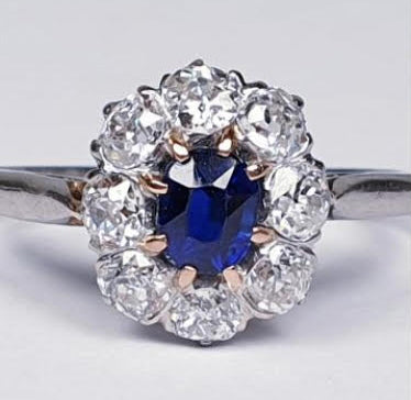 Art Deco Sapphire and Diamond Cluster Engagement Ring