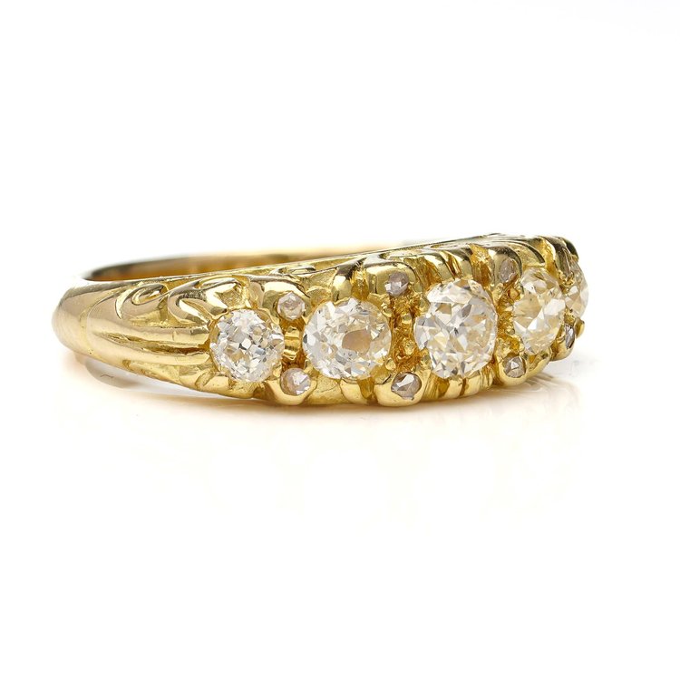 Antique Victorian Old Cut Diamond Five Stone Ring, 0.75 carats
