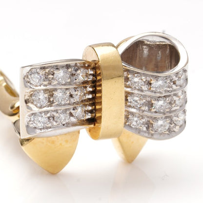 Vintage Pomellato Italian 1.08ct Diamond Bow Shaped Clip On Earrings in 18ct Yellow Gold